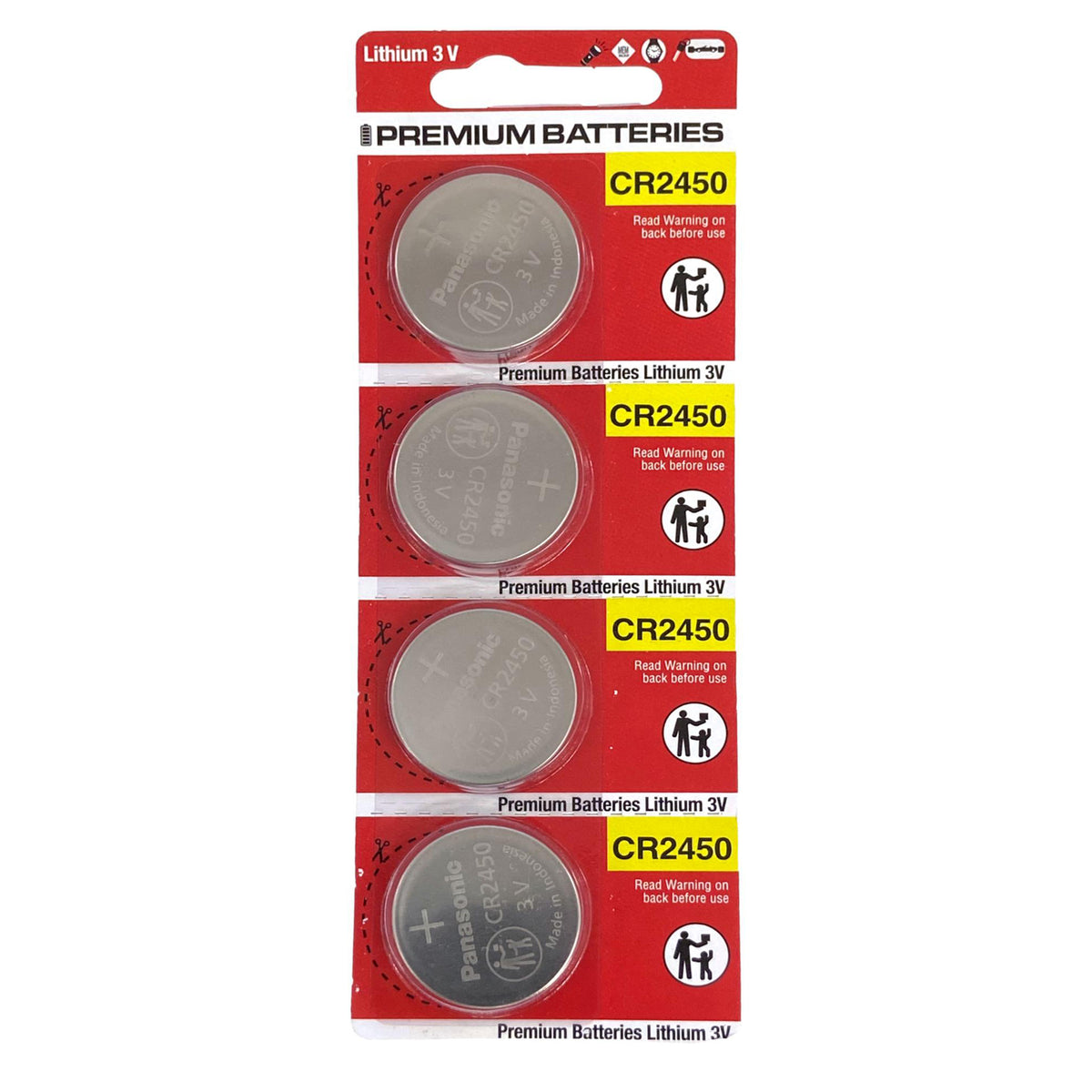 Panasonic CR2450 3V Lithium Cell Battery 4 Pack Strip