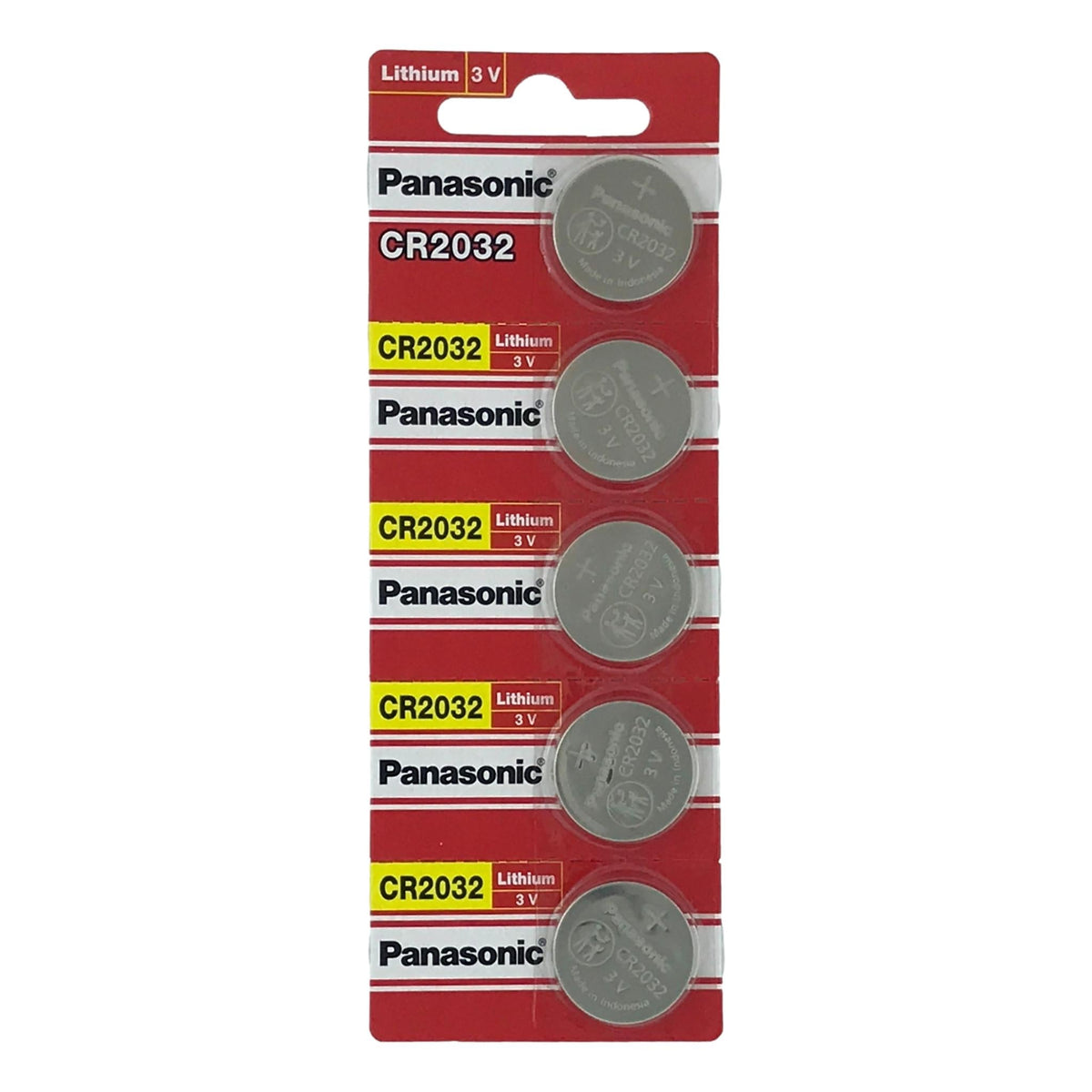 Panasonic CR2032 3V Lithium Cell Battery 5 Pack Strip